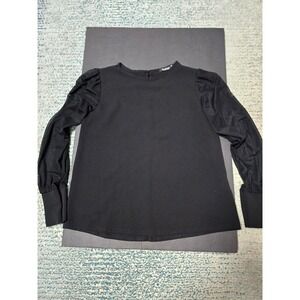 Black Long Sleeve Top Sheer Mesh Bishop Sleeve Blouse Elegant‎ (A)